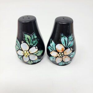Vintage Black Dogwood Flower Salt & Pepper Shaker Set